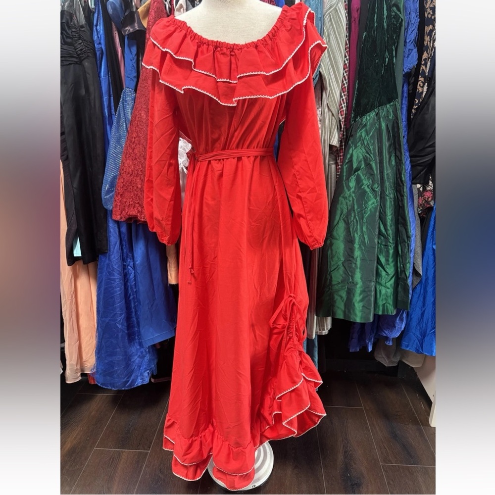 Vintage 70s Red Ruffle Dress Western / Prairie / Folklore Rue Rodeo